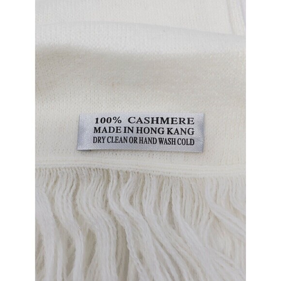 VINTAGE 100% CASHMERE CREAM LONG SCARF PINK FLOWERS EMBROIDERY WOMEN OS - Picture 10 of 12